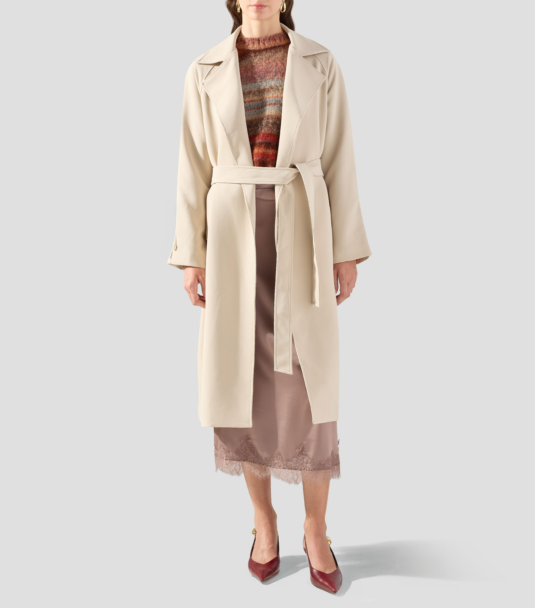 Gabardina larga con cinta Mujer